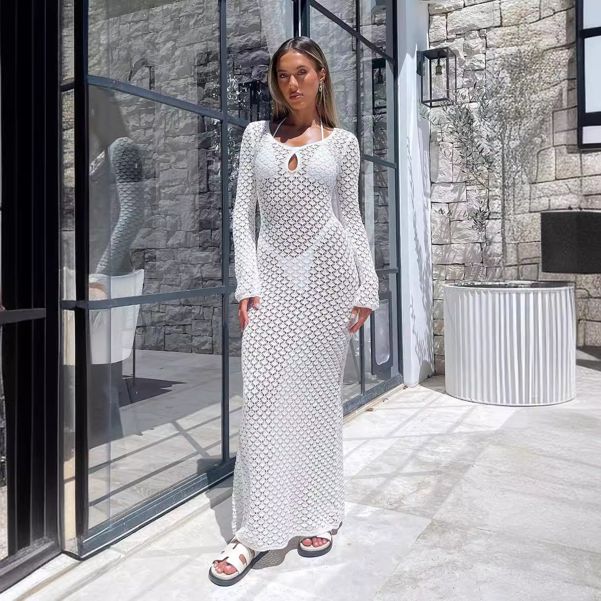 Sunscreen Dress Sheer Cutout Knitted - Sophinity
