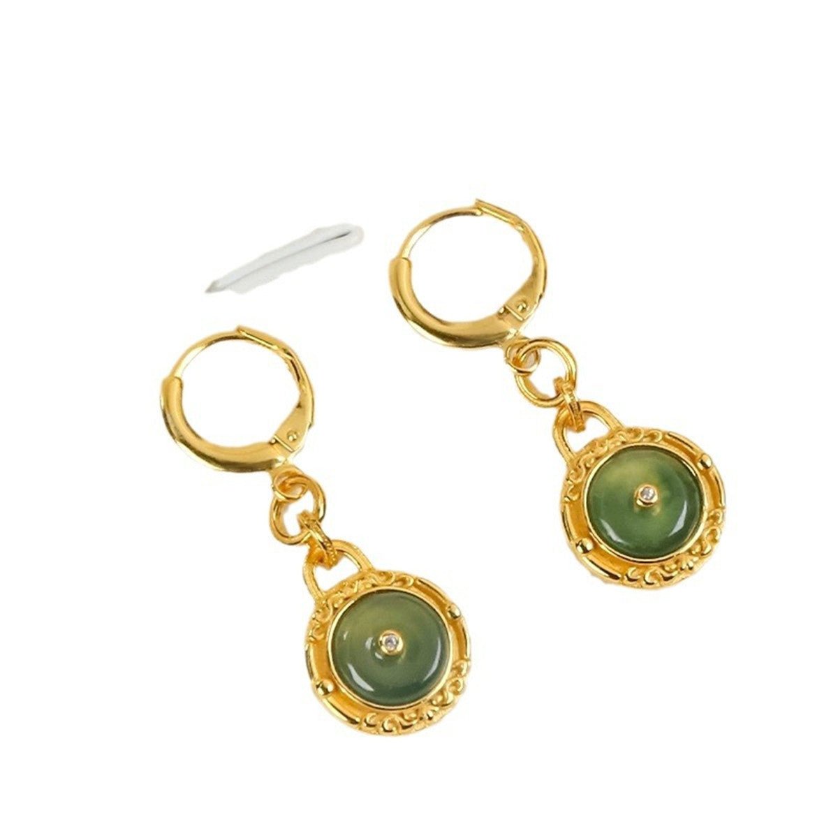 Natural Jade Peace Buckle Earrings For Women S925 Silver Long - Sophinity