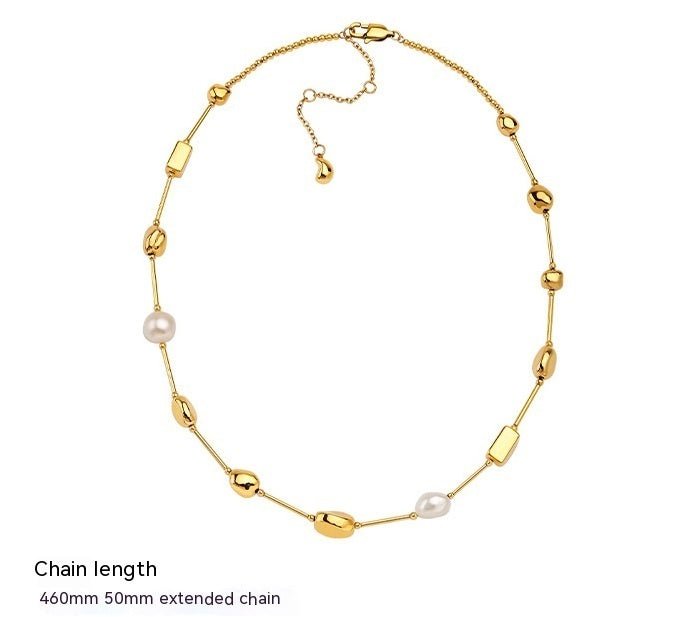Simple Design Natural Pearl Lanyard Stitching Necklace For Women - Sophinity