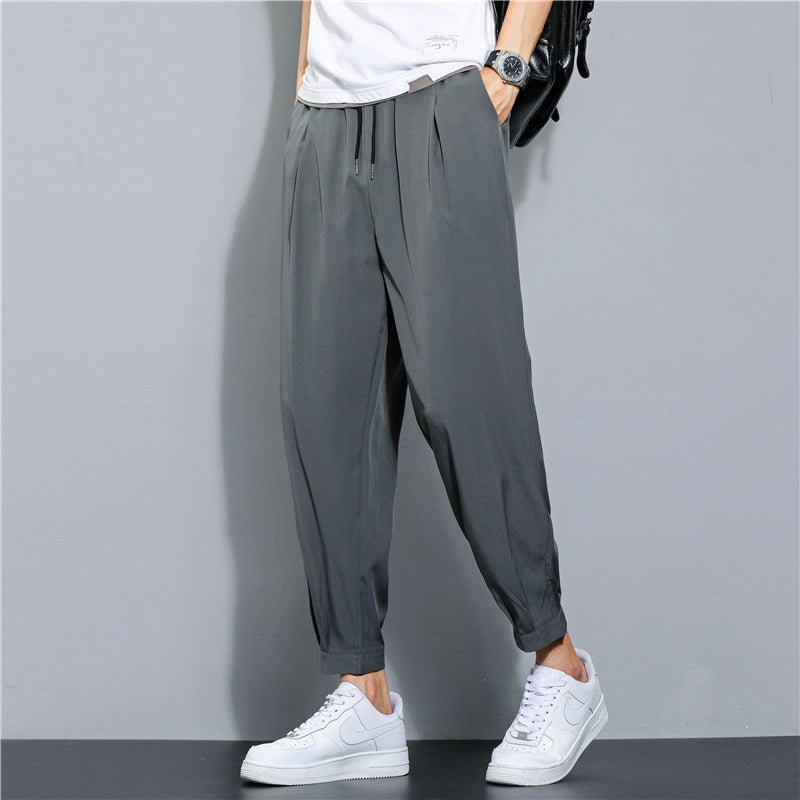 Ice Silk Leisure Draping Student Sports Straight Cropped Pants - Sophinity
