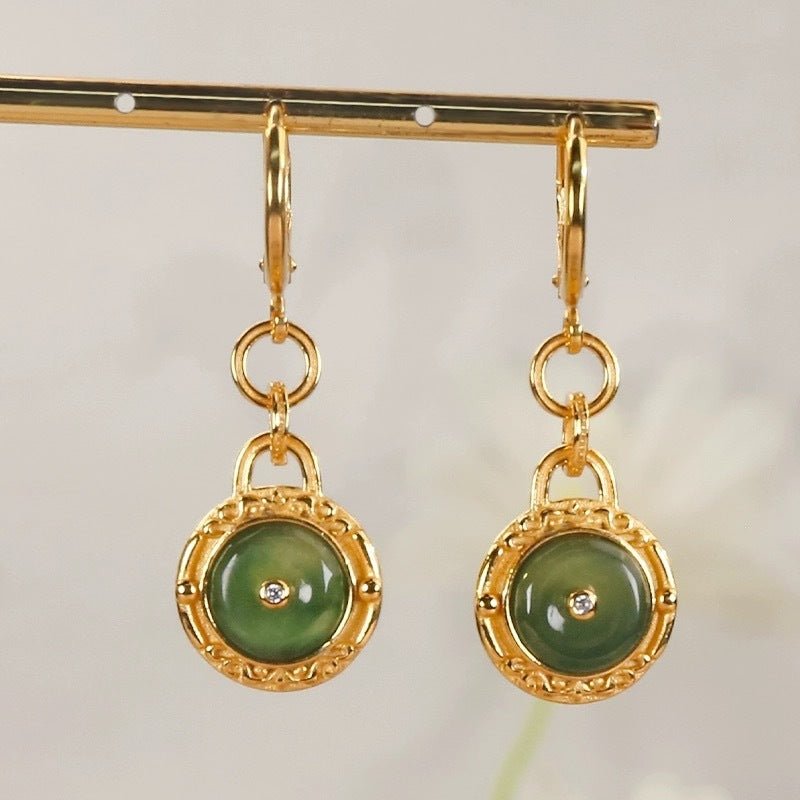 Natural Jade Peace Buckle Earrings For Women S925 Silver Long - Sophinity