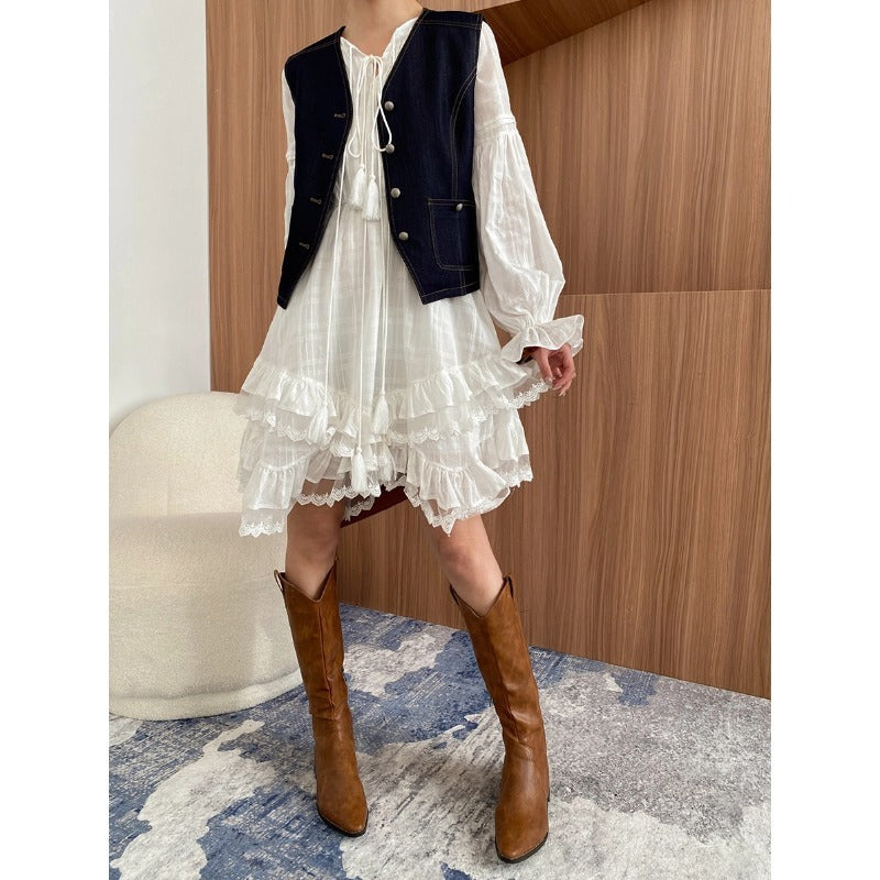Cinched Patchwork Irregular Layering Dress - Sophinity