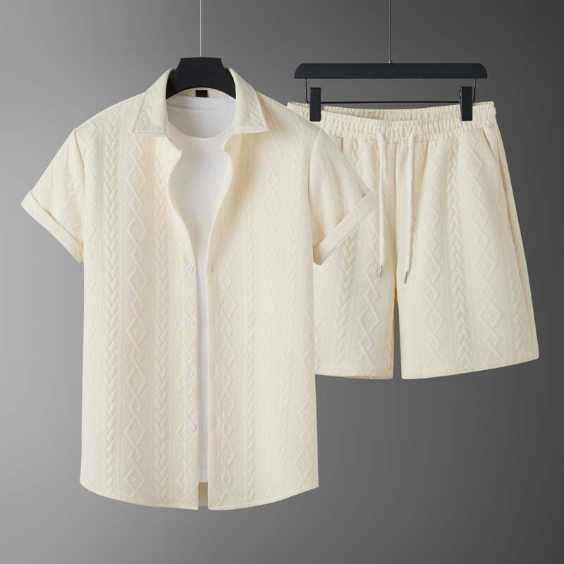 Men's Diamond Patterned Short Sleeved Shirt And Shorts Set - Sophinity