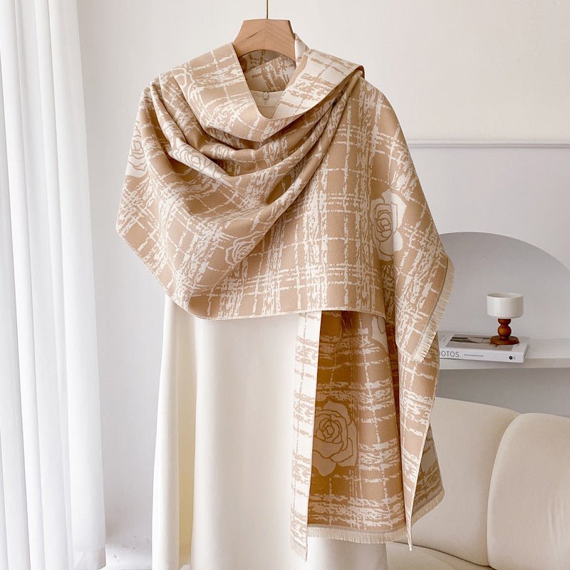 Cashmere - like Double - sided Scarf Camellia Tassel Air - conditioned Room Cloak - Sophinity