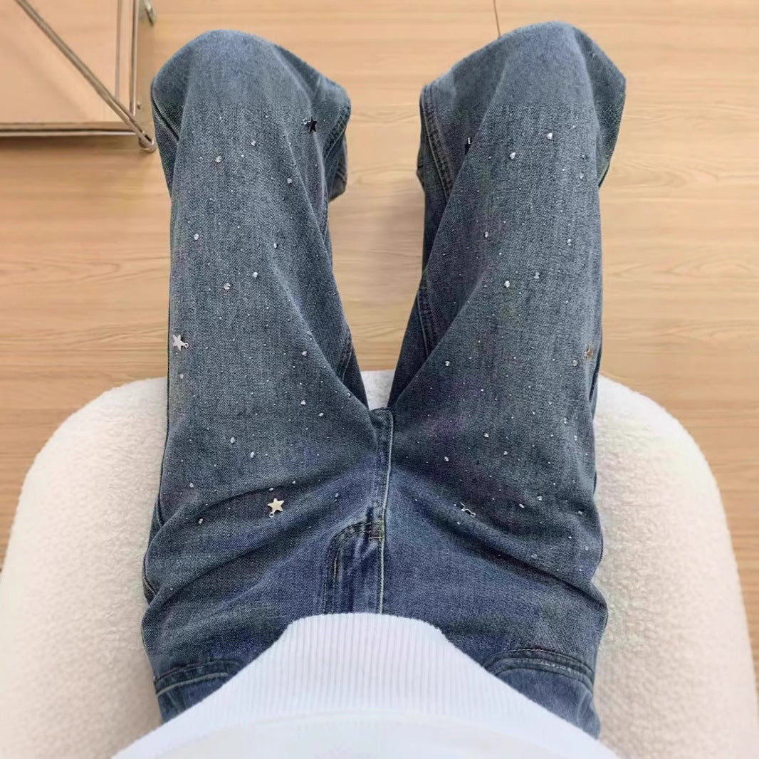 Light Blue Narrow Wide Leg Jeans Straight Spring - Sophinity