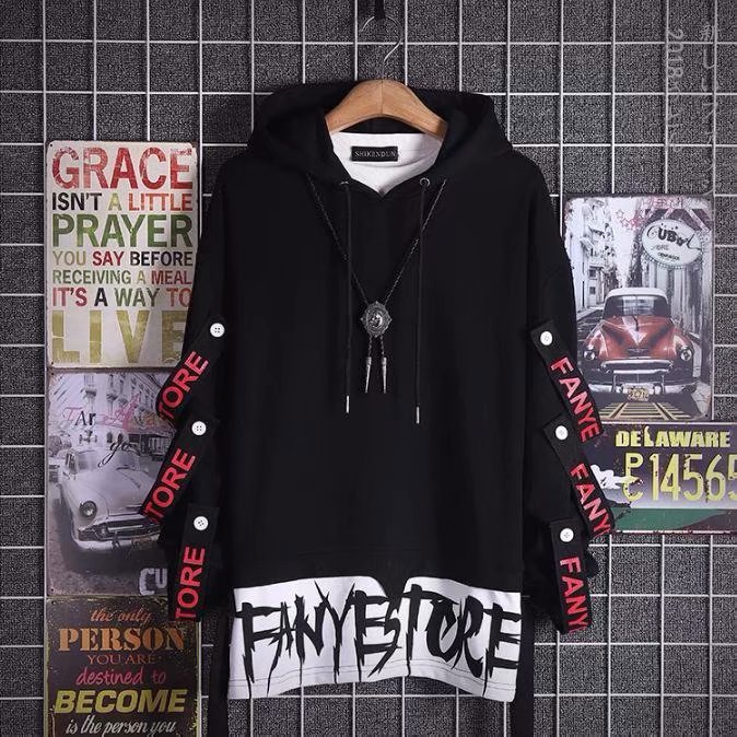 Ribbon print fake two hoodies - Sophinity