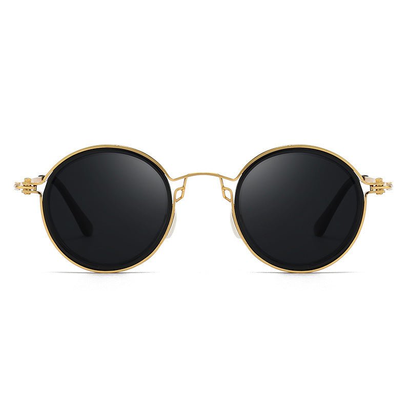 Sunscreen Retro Style Round Frame Metal Sunglasses - Sophinity