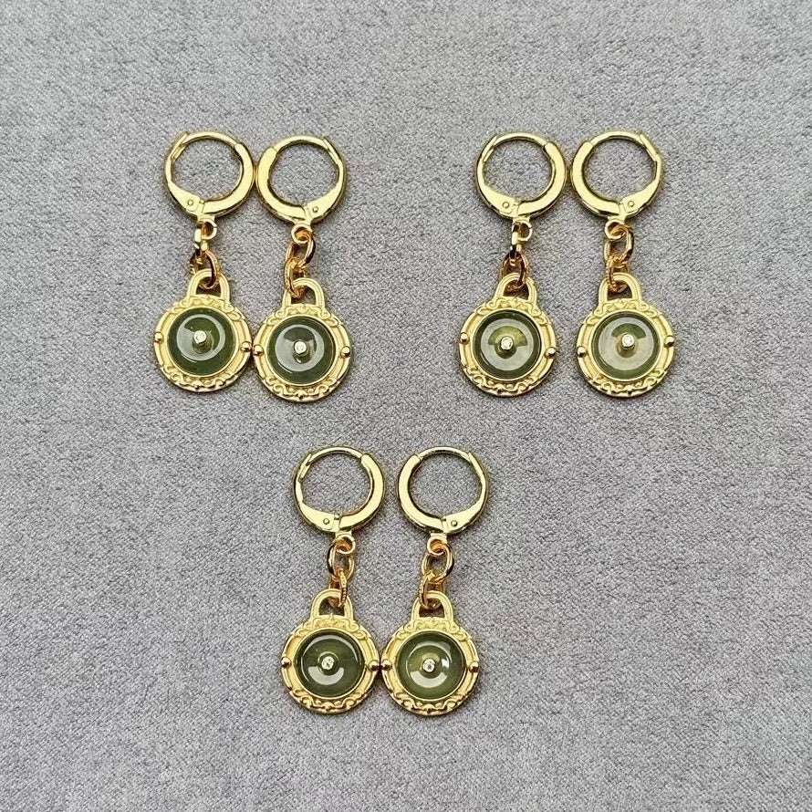 Natural Jade Peace Buckle Earrings For Women S925 Silver Long - Sophinity