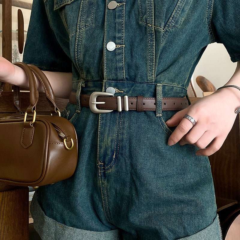 Minimalist Silver Buckle Crescent Thin Belt - Sophinity