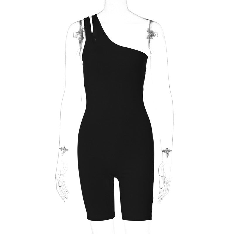 Solid Color One Shoulder Slim Fit Hip Raise Sports Yoga Jumpsuit - Sophinity