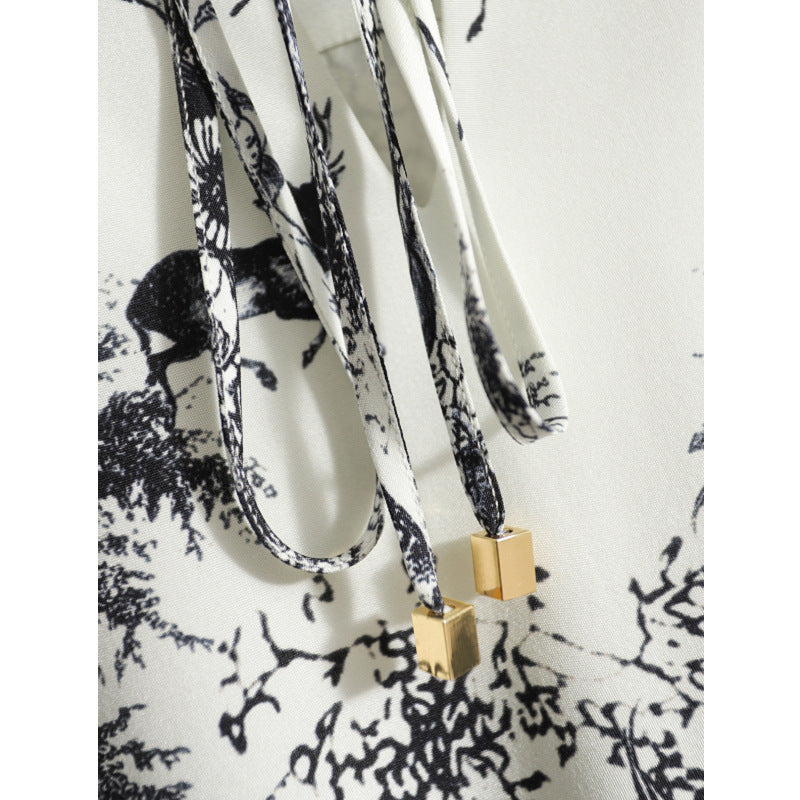 Elastic Heavy Crepe Silk Lantern Sleeve Dress - Sophinity