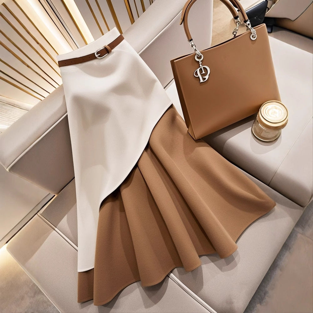 Women's Winter Brown Contrast Skirt - Sophinity