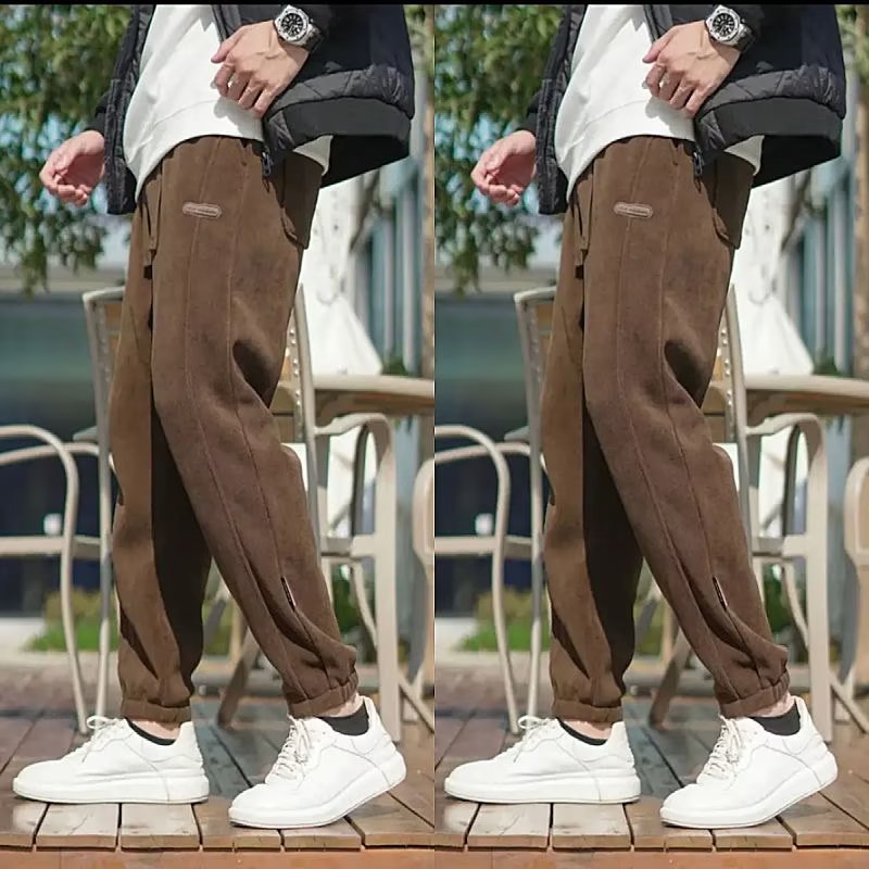 Men's Corduroy Casual Loose Straight Ankle - tied Trousers - Sophinity