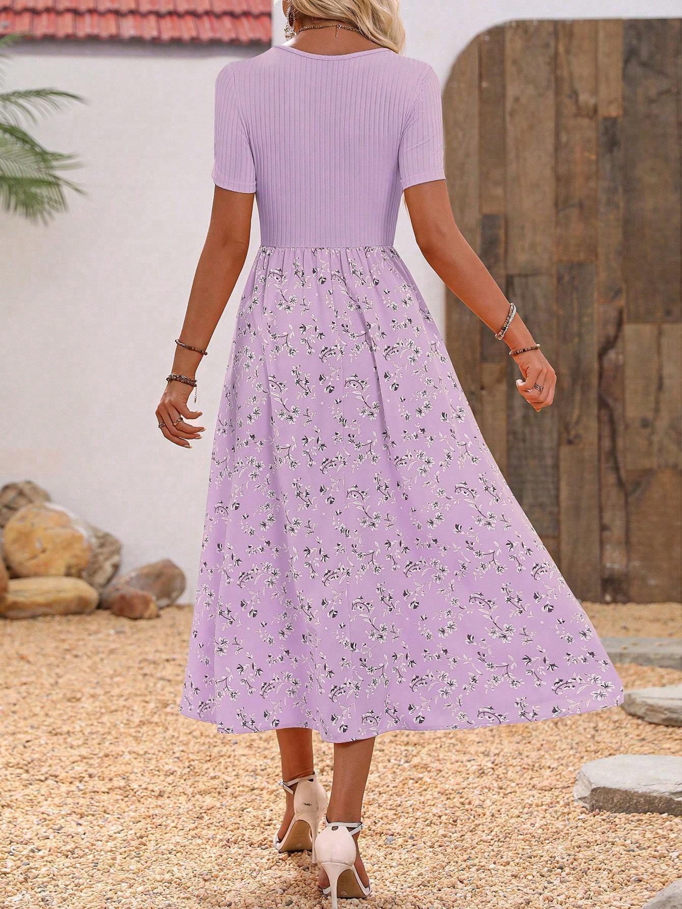 Clasi Floral Print Scoop Neck Dress Maxi Women Outfit - Sophinity