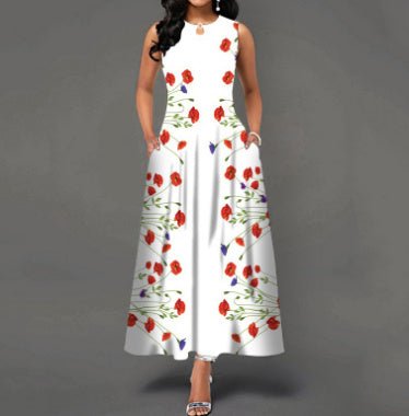 Black and White Color Block Floral Print Maxi Dress - Sophinity
