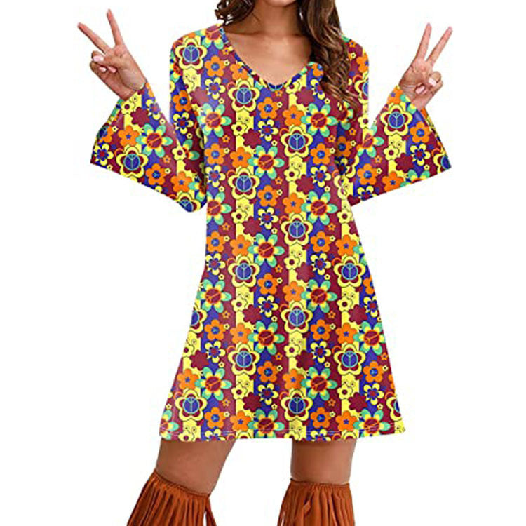 Hippie Clothing Print Dress Women - Sophinity