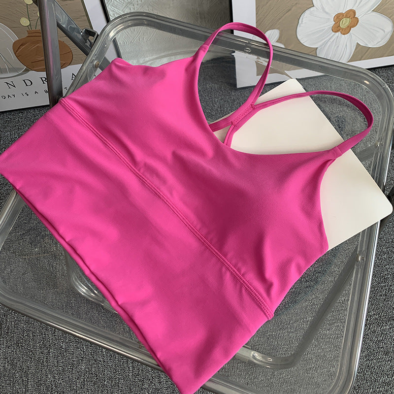 Women's Slim Shoulder Strap Solid Color Yoga Sports Vest - Sophinity
