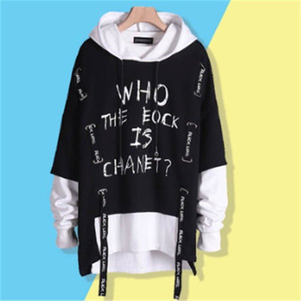 Ribbon print fake two hoodies - Sophinity