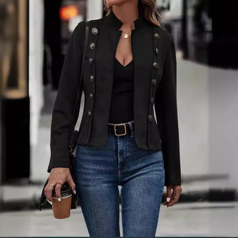 Double-row Metal Buckle Deerskin Velvet Retro Long-sleeved Coat - Sophinity