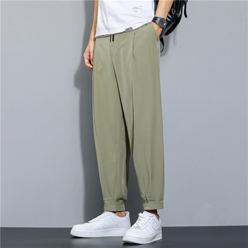 Ice Silk Leisure Draping Student Sports Straight Cropped Pants - Sophinity