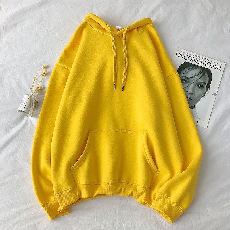 Pure color hooded plus fleece sweater Loose casual sweater - Sophinity