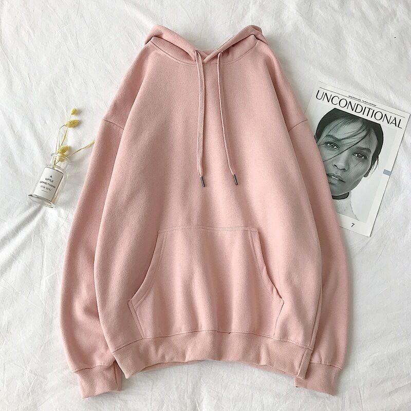 Pure color hooded plus fleece sweater Loose casual sweater - Sophinity