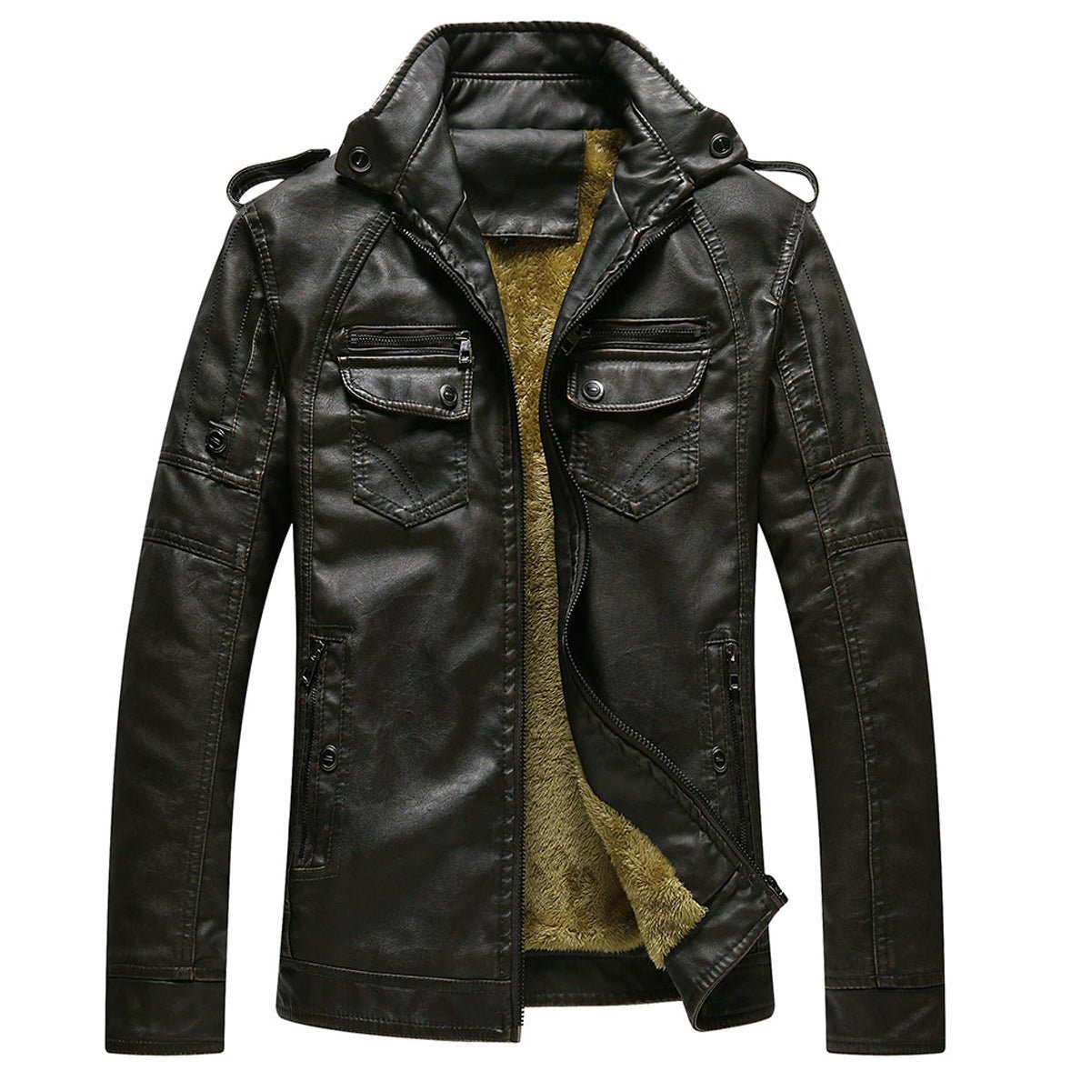Leather Jacket Plus Velvet Washed Retro Leather Jacket - Sophinity