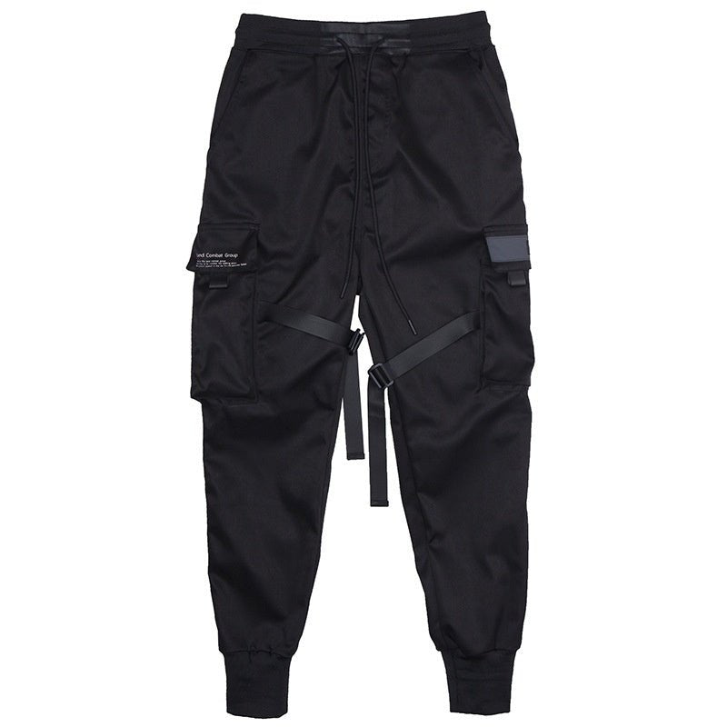 Hot Sale Men Black Hip Hop Cargo Pants Elastic Waist Jogger Trousers Sweatpants Pockets Full Length Casual Fashion - Sophinity