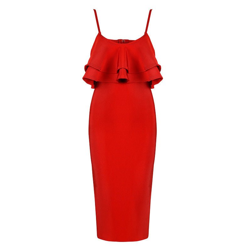 Ruffled sling red dress - Sophinity