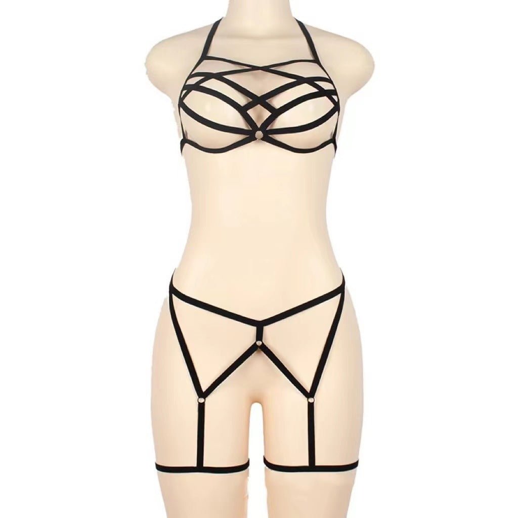 Three - point Lace Up Cross Hollow Temptation Suit - Sophinity