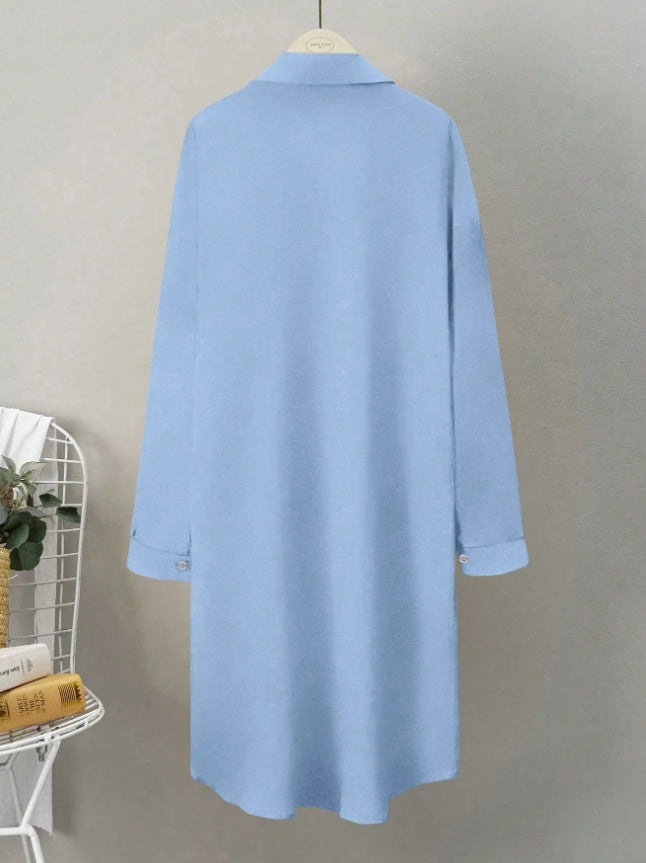Pleated Long Button Down Dropped Shoulder Women Shirt - Sophinity