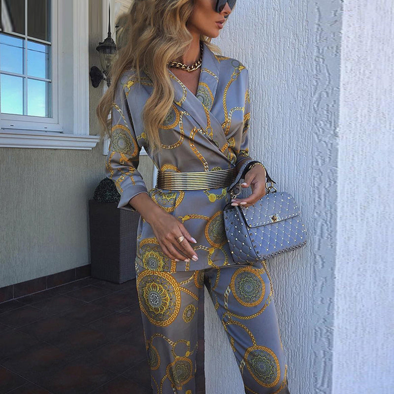 Printed lace suit two-piece suit women - Sophinity