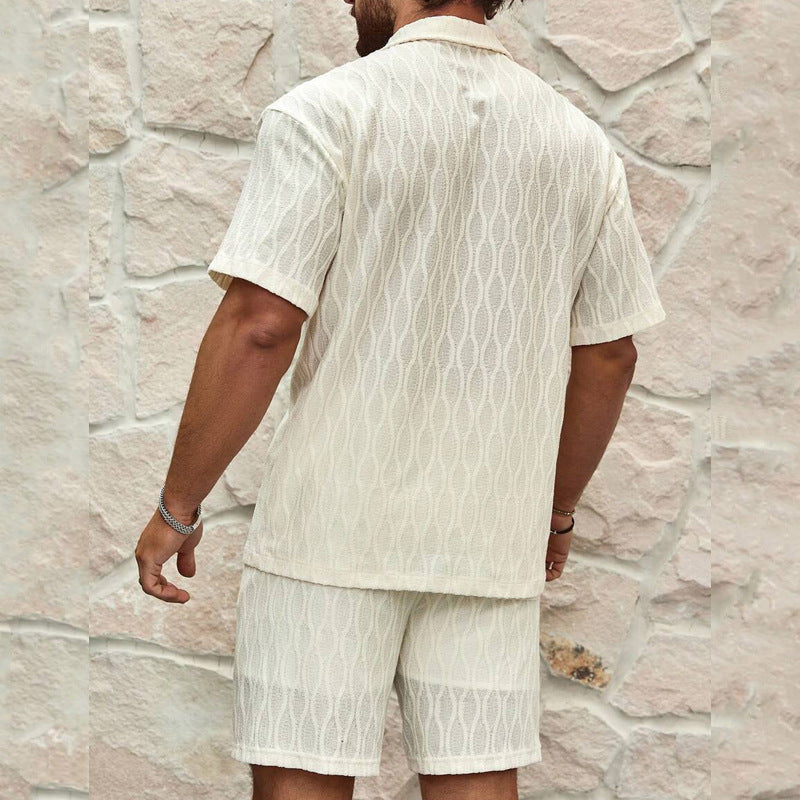 Men Tracksuits Summer Fashion Solid Loose Casual Two Pieces Lapel Button Shirt Shorts Beach Holiday All-match Outfits Male - Sophinity