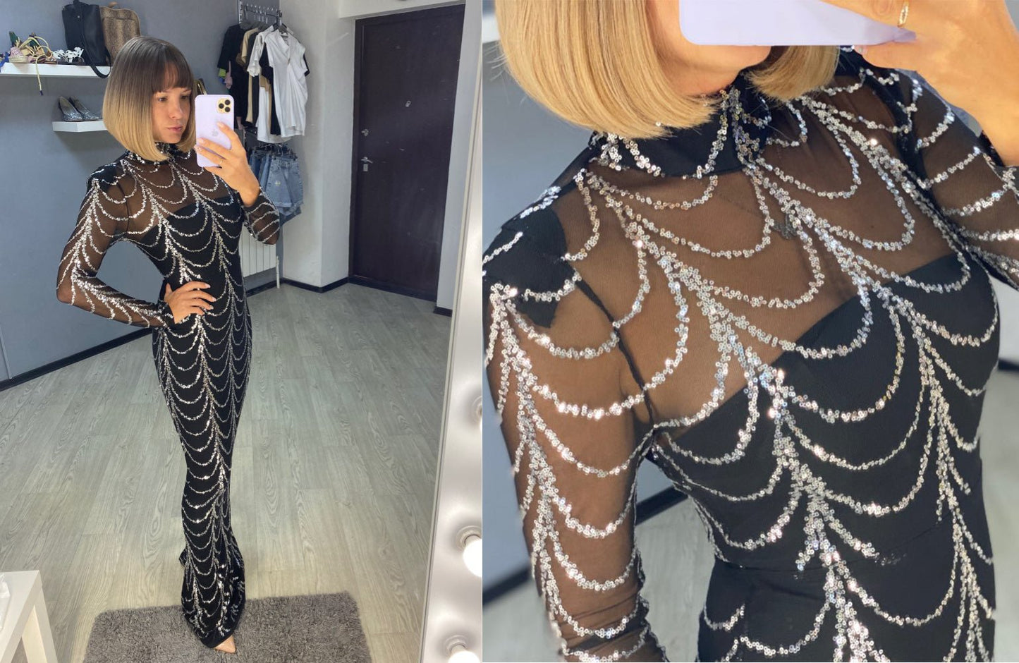 Sequins Women Maxi Dresses Long Sleeve Female Party Dresses - Sophinity
