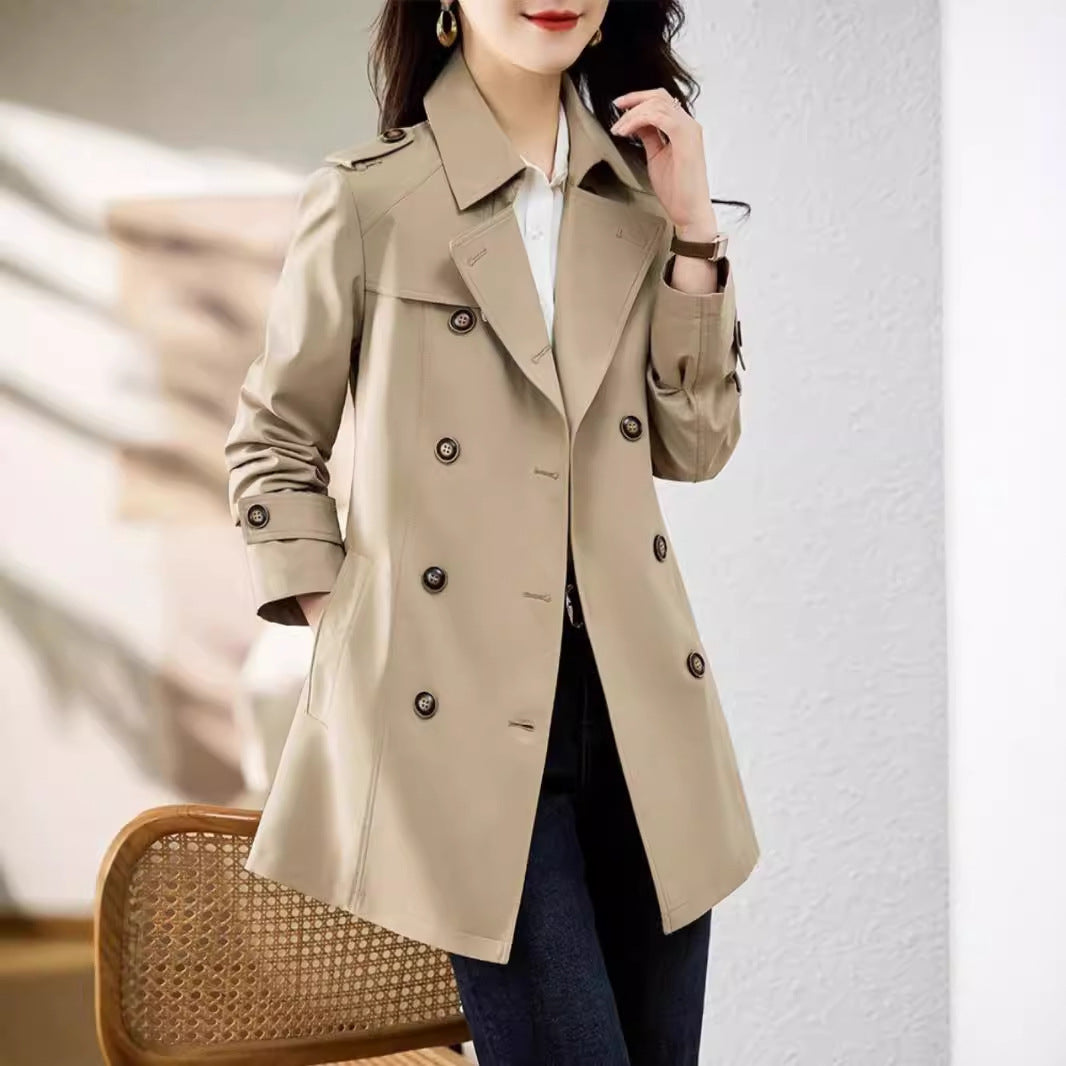 Women's Mid-length Trench Coat Double Breasted Fitted Waist Overcoat - Sophinity