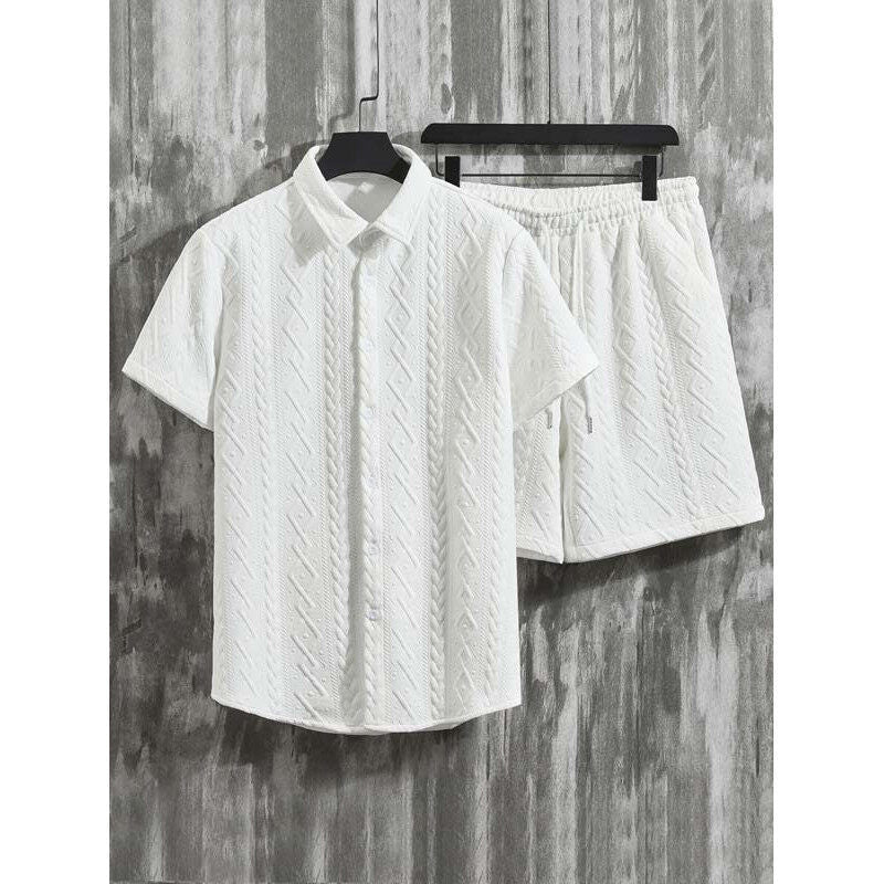 Men's Diamond Patterned Short Sleeved Shirt And Shorts Set - Sophinity