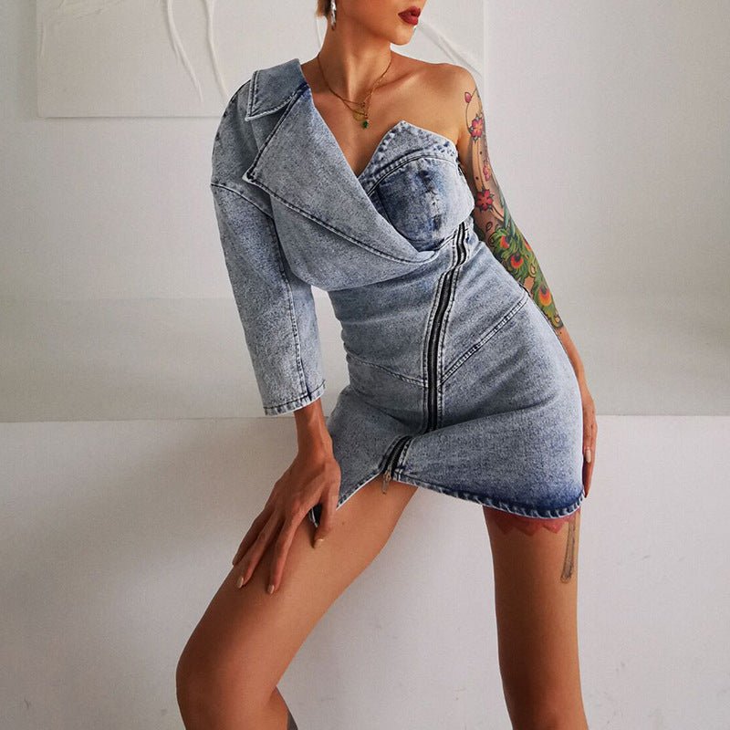 Denim bag hip dress - Sophinity