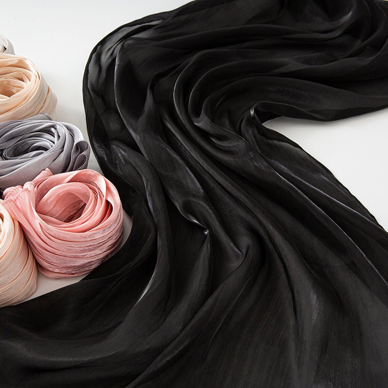 Solid Color Thin Travel Sun Protection Shawl Linen Plain Satin Scarf - Sophinity