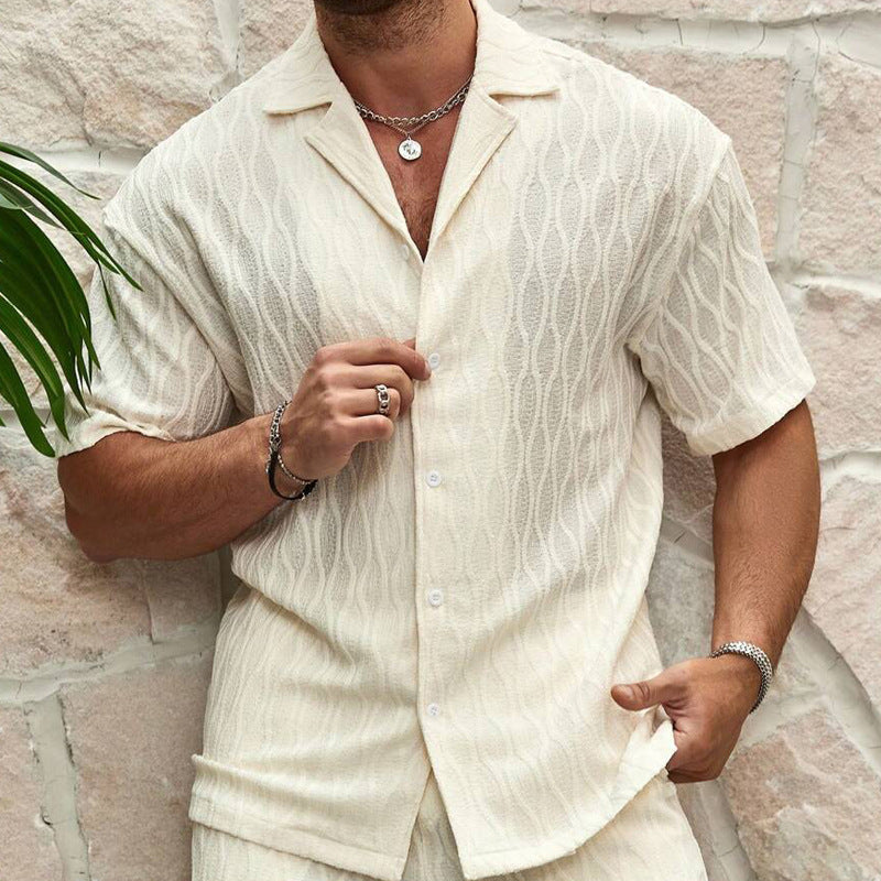 Men Tracksuits Summer Fashion Solid Loose Casual Two Pieces Lapel Button Shirt Shorts Beach Holiday All-match Outfits Male - Sophinity