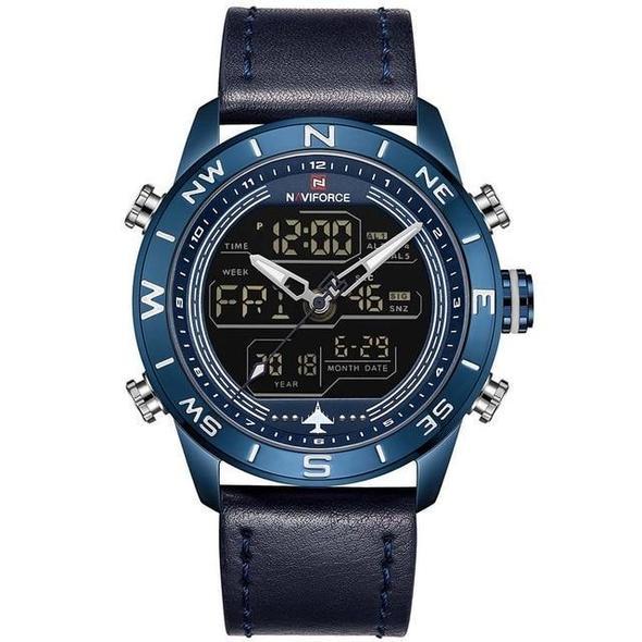 NAVIFORCE 9144 Fashion Gold Men Sport Watches Mens LED Analog Digital Watch Army Military Leather Quartz Watch Relogio Masculino - Sophinity