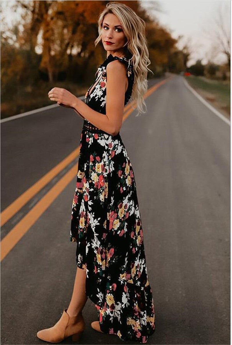 Sleeveless printing irregular dress - Sophinity