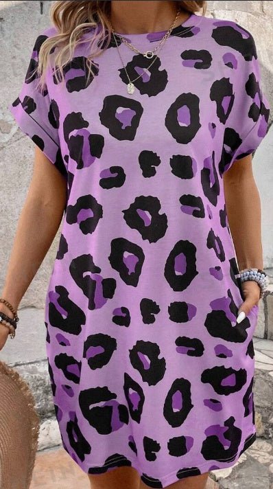 Women's Leopard Print Batwing Sleeve Holiday Beach Casual Dress - Sophinity