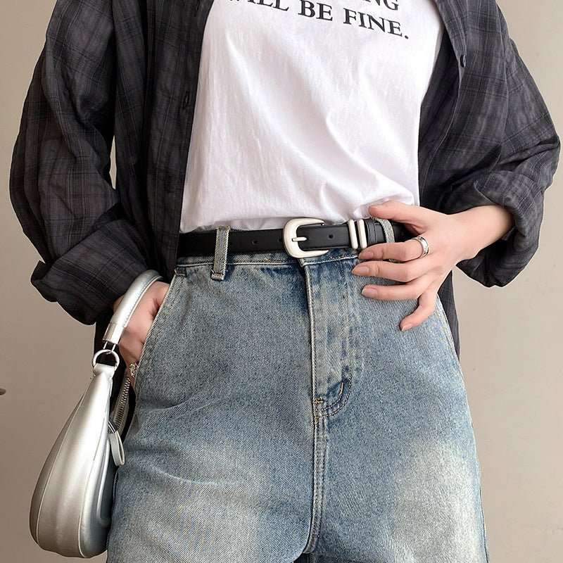 Minimalist Silver Buckle Crescent Thin Belt - Sophinity