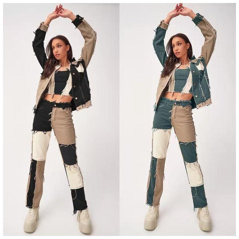 High Elastic Stitching Raw Edge Women's Straight - leg Jeans - Sophinity