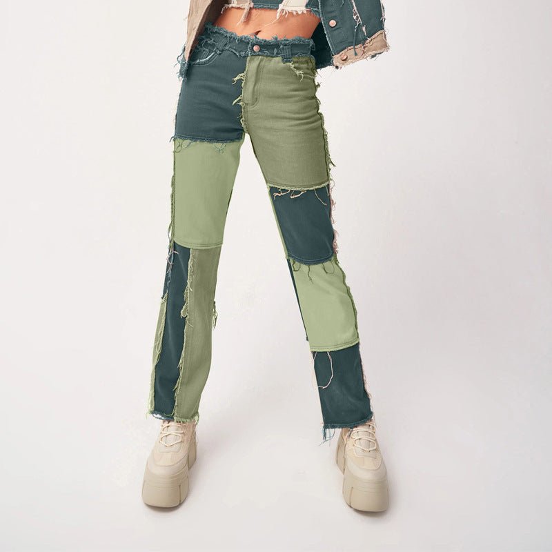 High Elastic Stitching Raw Edge Women's Straight - leg Jeans - Sophinity