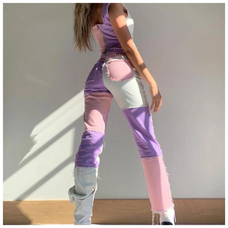 High Elastic Stitching Raw Edge Women's Straight - leg Jeans - Sophinity