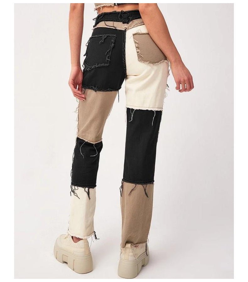 High Elastic Stitching Raw Edge Women's Straight - leg Jeans - Sophinity