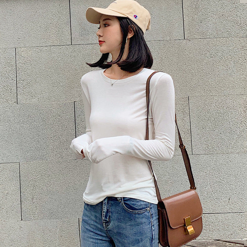 Basic Crew Neck Viscose Tops Women Slim Fitted Long Sleeve T Shirt Essential Shirts Solid Colors S to 2xl - Sophinity