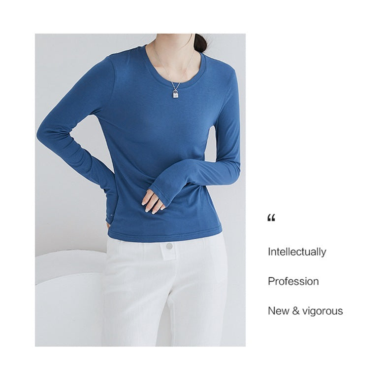 Basic Crew Neck Viscose Tops Women Slim Fitted Long Sleeve T Shirt Essential Shirts Solid Colors S to 2xl - Sophinity