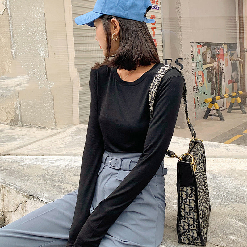 Basic Crew Neck Viscose Tops Women Slim Fitted Long Sleeve T Shirt Essential Shirts Solid Colors S to 2xl - Sophinity